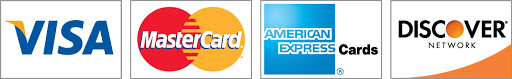 We accept VISA, Mastercard, American Express and Discover