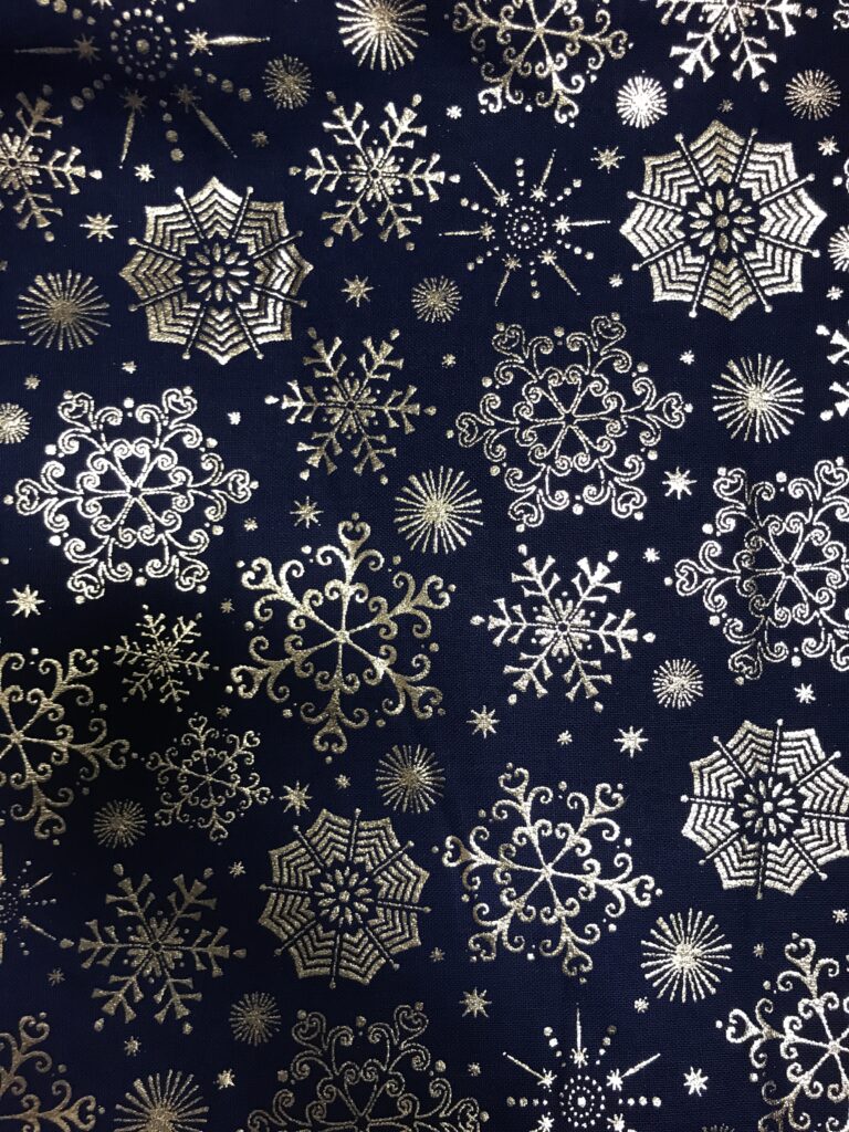 navy blue silver snowflake fabric